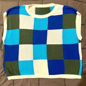 Colorful Checkered Women’s Cap Sleeve Sweater Size Small